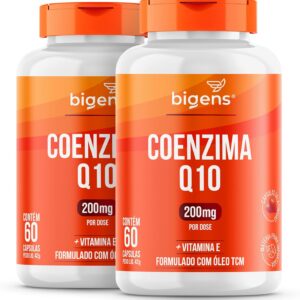 Coenzima Q10 200mg com vitamina E 10mg, alta concentração, 60 cápsulas, Biogens (Kit 2x)