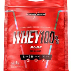 Integralmédica - Whey Protein Concentrado Morango 100% Pure - 21g de Proteína por Scoop, Suplementação Alimentar Pós-Treino, Fórmula Enriquecida com BCAAs - Pouch 1,8kg