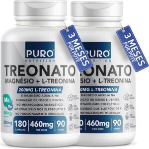 81A8V9JXs3L._AC_SL1500_.jpg Kit 2 Magnésio L-Treonato Puro Nutrition + Quelato, Alto Teor de Magnésio por Porção, 180 Cápsulas por Pote