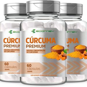 3 Potes Curcuma Longa 100% Curcumina Pura 500Mg 180 Cápsulas Ecomev-radardasaude