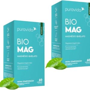 2x Bio Mag - Magnésio Quelato- Pura Vida - 60 Capsulas