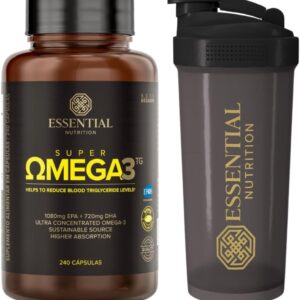 611-s3aSywL._AC_SL1080_.jpg Essential Nutrition - Super Ômega 3 TG 500mg - 240 Cápsulas gel pequenas + Coqueteleira oficial