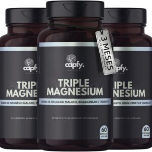 61MkK7DEsOL._AC_SL1200_.jpg Kit 3x Tri Magnésio Malato Taurato Bisglicinato 600 mg 60 Cápsulas Triple Magnesium Premium Alta Concentração Capfy Nutrition