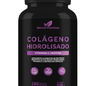Colágeno Hidrolisado com Biotina e Vitamina C - Suporte para Ossos, Cabelo, Pele e Unhas Saudáveis. 1 Pote com 60 Cápsula de 580mg - Natural Vitaminas-radardasaude