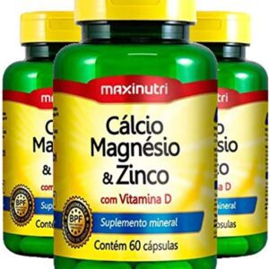 Cálcio, Magnésio e Zinco - 3 unidades de 60 Cápsulas - Maxinutri