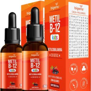 71AxUFTraBL._AC_SL1400_.jpg Metil B-12 Kids, Metilcobalamina em Gotas, Sabor Frutas Vermelhas, Zero Açúcares, Unidade 20ml, Bigens (Kit 2)-radardasaude