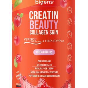 Creatin Beauty Collagen Skin, 3g de Creatina, Peptídeos de colágeno Verisol + Ácido Hialurônico Haplex Plus, 300g, Sabor Cranberry, Bigens