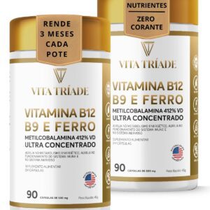 71yLdvpHAiL._AC_SL1500_.jpg Vitamina b12 Concentrado 412% com Acido Fólico 150% e Ferro 100% - Kit 180 Cáps. Rendimento 6 meses-radardasaude