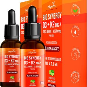 Bio Synergy, D3 2000ui + K2 Mk7 20mcg, vitamina A, D E e K, Sabor Limão, 20mL, Bigens (Kit 2)-radardasaude