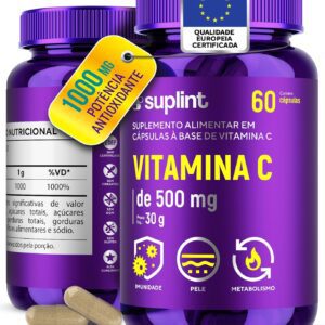 Vitamina C 1000 mg por Dia (2 Cápsulas) | Suplemento Vitamínico | Cápsulas Veganas, Sem Glúten e Não Transgênico – 60 Cápsulas