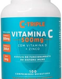 41GUcBkFTBS._AC_.jpg Vitamina C 500 mg + Vitamina D 200 ui + Zinco 5 mg 100 Comprimidos - C-Triple - Imunidade e Antioxidante-radardasaude