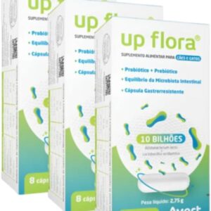 3 Up Flora Probiótico Suplemento Para Gatos E Cães 8 Cápsulas Kit