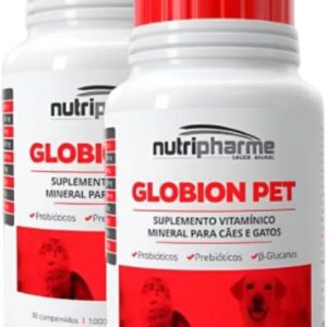 2 Globion Pet Suplemento Vitamínico Probiotico Cachorros Cães E Gatos 30 Cp Nutripharme Kit
