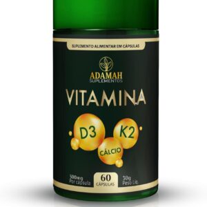Cálcio 800mg + Vitamina D3 2000UI + K2 MK7 150mcg (Menaquinona) - Suplemento Trio Saúde Óssea, Dentes e Imunidade - Cápsulas de Colágeno (Alta Absorção) - Adamah, 60 Cápsulas