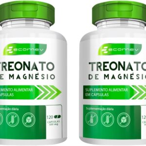 Kit 2Un Magnesio Treonato 100% Puro 500mg 240 Cápsulas Ecomev 4 Meses Tratamento