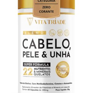 Biotina Vitamina Cabelo e Unha | Fórmula Avançada com 22 Nutrientes, Cisteína, Astaxantina, Vitamina B12 – 60 Cápsulas Vita Tríade