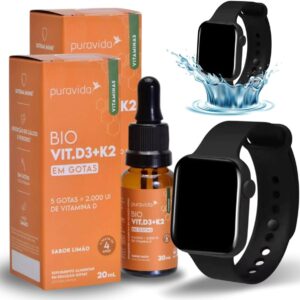 61JoeWXOw-L._AC_SL1200_.jpg Kit 2x Puravida Vitamina D3 + K2 Em Gotas Pura Vida Biodisponível 20ml Acompanha Relógio Esportivo Aprova D'agua Preto-radardasaude
