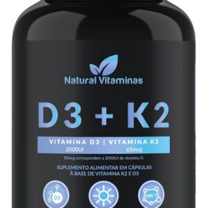 61WHJ0hUIIL._AC_SL1500_.jpg Vitamina D3 200UI + Vitaminas K2 65mcg (MK-7) 1 Pote com 30 Cápsula de 480mg