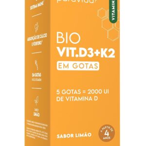 61b2ZwS0iEL._AC_SL1500_.jpg Puravida Vitaminas Bio Vit. D3 + K2 2000UI Gotas Sabor Limão 20ml