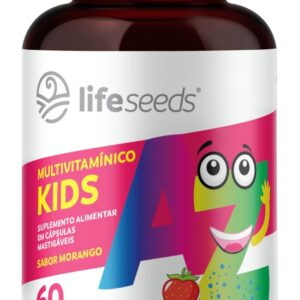Multivitamínico AZ Kids - Vitaminas A, D, E, K, C, B1, B2, B3, B5, B6, B7, B9, B12, Cálcio, Cromo, Ferro, Magnésio, Selênio e Zinco - Sabor Morango - 60 Cápsulas Mastigáveis-radardasaude
