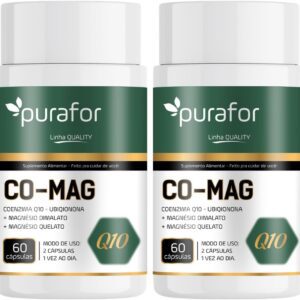 2 Suplemento Co-mag Coenzima Q10 - Ubiqionona + Magnésio Dimalato + Magnésio Quelato com 60 Cápsulas Cada