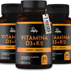 61p2J83592L._AC_SL1200_.jpg Kit 3x Vitamina D3 K2 mk7 Vitamina D (2000 ui) + K2 (120 mcg) Menaquinona Cápsulas Sinérgicas 500mg Suplemento Suporte Imunidade Saúde dos Ossos-radardasaude