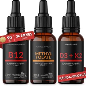 Vitamina D3 + K2 + B12 + Metilfolato Líquido ELLYM NUTRITION Alta Absorção Suplemento Sublingual Gotas-radardasaude