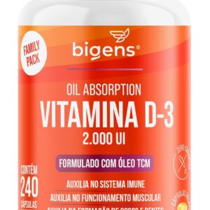 713Jf0HI8ZL._AC_SL1500_.jpg Vitamina D3 2000ui, Softgel, Em Óleo Tcm (mct), Bigens (Unidade) (240 Cápsulas)