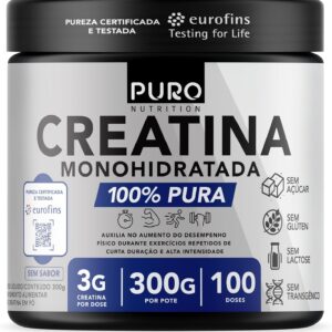Creatina Monohidratada em Pó - 300g, Puro Nutrition, 100 Doses - Pura e Sem Sabor