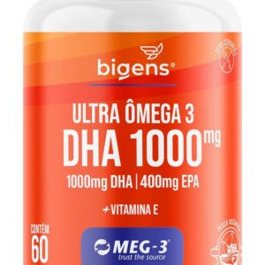71bIQ-9qm6L._AC_SL1500_.jpg Ultra Omega 3, DHA 1000MG + EPA 400MG, Certificado Meg-3, 60 Cápsulas, Bigens (Unidade, Com Vitamina E)