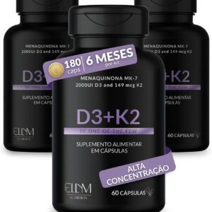 Vitamina D3 K2 180 Capsulas Ellym Nutrition 2000 Ui D3 149 Mcg K2 Mk7 6 Meses Fortaleciomento Ósseo E Muscular-radardasaude