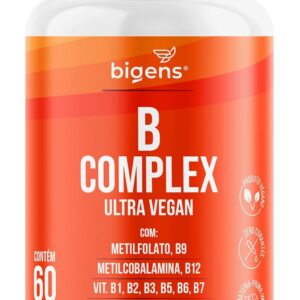 Vitaminas do Complexo B, Vegano, MetilFolato, Metil B12, B1, B2, B3, B5, B6, B7, C, Zinco, 60 capsulas, Bigens