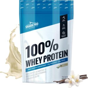 Shark Pro 100% Whey Protein Sabor Baunilha - 26g de Proteína por Porção - 5,8g de BCAAs - Suplemento Alimentar de Proteínas com Vitaminas e Minerais em Pó - 900g Pouch-radardasaude