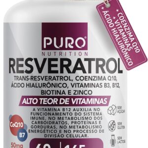 Resveratrol Trans 165 mg Puro Nutrition + Coenzima Q10, Ácido Hialurônico