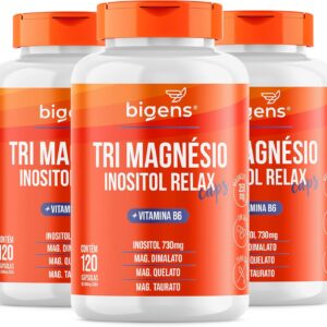 Tri Magnésio (dimalato, quelato e taurato) Inositol Relax CAPS, Vitamina B6, 120 Cápsulas, Bigens (Kit 3)-radardasaude