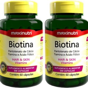 Kit 2 Biotina Pantotenato de Cálcio Tiamina e Ácido Fólico Manutenção Cabelo e Pele 60 Cápsulas Maxigold-radardasaude