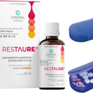 512IsNHZHWL._AC_SL1200_.jpg Restaure® 15ml Central Nutrition - Vitamina A, D3, E E K2 + Porta Cápsulas-radardasaude