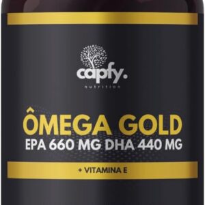 51TSoUvPCZL._AC_SL1000_.jpg Ômega 3 Gold 1.100mg Óleo de Peixe Concentrado EPA 660mg DHA 440mg Puro com Selo Meg-3 + Vitamina E 60 Cápsulas Original Premium Capfy. Nutrition