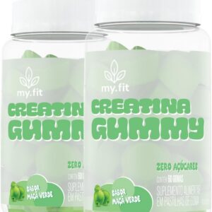 51xJVjD1HKL._AC_SL1200_.jpg Kit 2x Creatina Gummy, Sabor Maça Verde (120 Gomas) 3g de Creatina por Dose, Zero Açúcar - My Fit