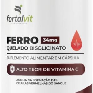 Ferro Quelado Bisglicinato 34mg 90 Cápsulas, 3 Meses de Uso, Longa Duração, Alto Teor de Vitamina C e Ferro, Fortalvit-radardasaude