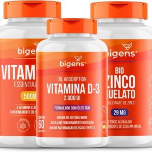 Kit Pro Imunidade, Vitamina C 500mg + D3 2000 UI + Zinco 29mg, 60 cápsulas, Biogens-radardasaude