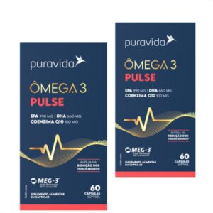 Puravida Kit 2x Ômega 3 Pulse Rico em EPA 990mg DHA 660mg + Coenzima Q10 MEG-3 60 Cápsulas Softgels