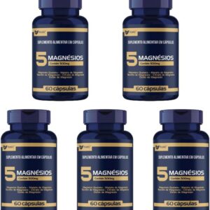 5 Magnésios 500mg 300 Cápsulas Muwiz - 5 Potes Com 60 Cápsulas Cada