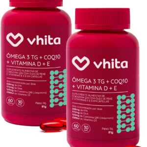 Ômega 3 1000mg Vitamina D e Coenzima Q10 - Suplemento 3 em 1-2 potes - Saúde Cardiovascular, Imunidade e Energia
