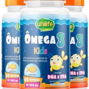 61IMK9B6zjL._AC_SL1147_.jpg Kit 3 Ômega 3 Kids 500mg Unilife 60 Cápsulas-radardasaude
