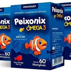 Kit 03 Peixonix Ômega 3 Mastigável Cereja 60 Caps Maxinutri-radardasaude