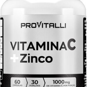 Vitamina C 1000mg + Zinco 29,59mg Por porção | ProVitalli | Dupla Ação Imunológica e Antioxidante | Reforço para Defesas do Corpo | Alta Absorção | 60 Cápsulas - 30 Porções