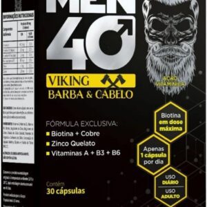 Katiguá, Men 40 Viking Barba e Cabelo, Com Biotina + Cobre, Zinco Quelato, Vitamina A + B3 + B6, Sem sabor, Para Homens, 30 Cápsulas rígidas • 30 doses, Preto-radardasaude