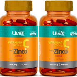61rC-eaKJ1L._AC_SL1200_.jpg Kit 2 Vitamina C 1000g + Zinco 10mg 60 Cápsulas cada - Uvits-radardasaude