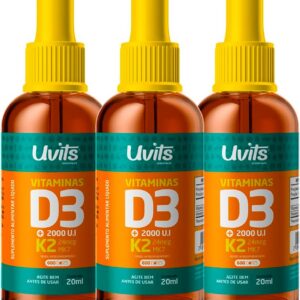 3x Vitamina D3 + K2 Gotas Frasco 20 ml cada - Uvits-radardasaude